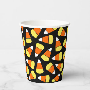 Big Halloween Candy Corn on Black Paper Cups