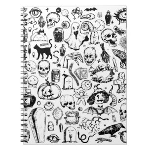 Big halloween doodles collection. Hand drawn vinta Notebook