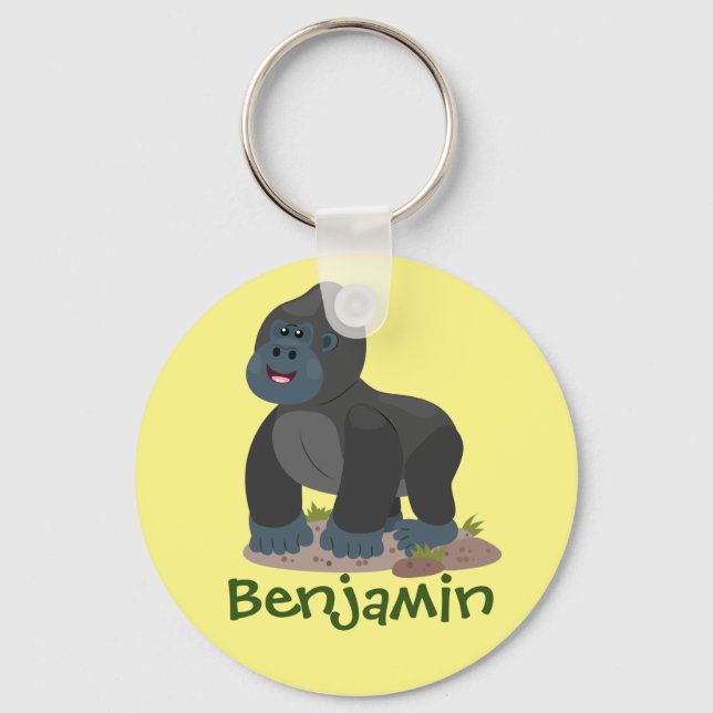 Big happy gorilla cartoon illustration key ring (Front)