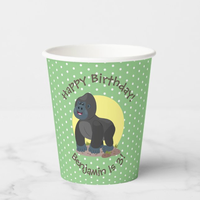 Big happy gorilla cartoon illustration paper cups (Front)