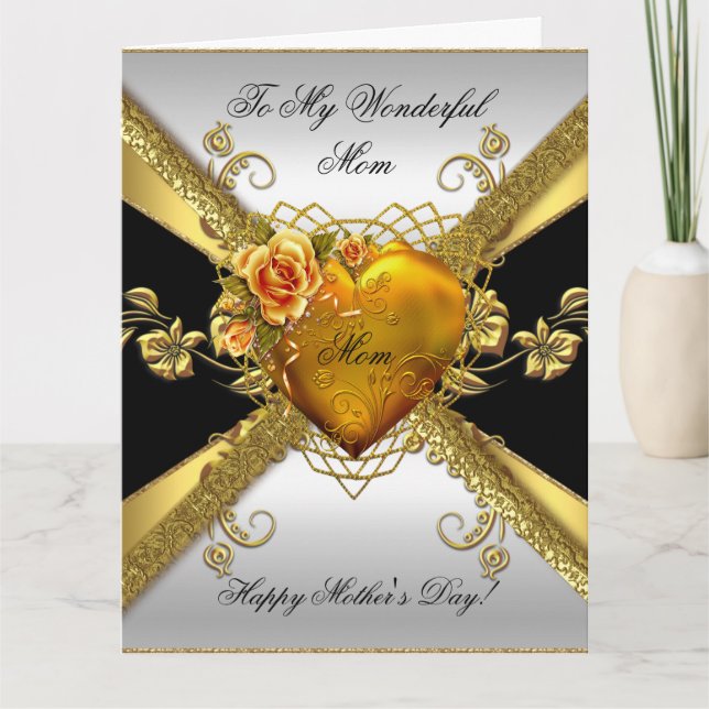 Big Happy Mother's Day Rose Gold Heart Add Photo 3 Card (Front)
