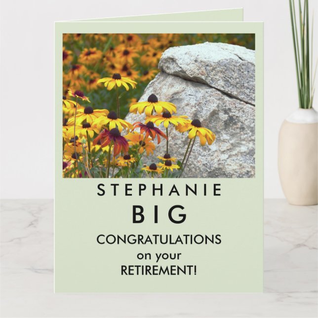 BIG Happy Retirement Congratulations Yellow Flower Card (Front)