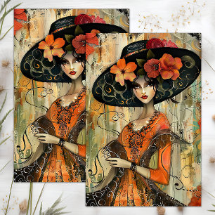 BIG HAT FASHION GIRL DECOUPAGE TISSUE PAPER