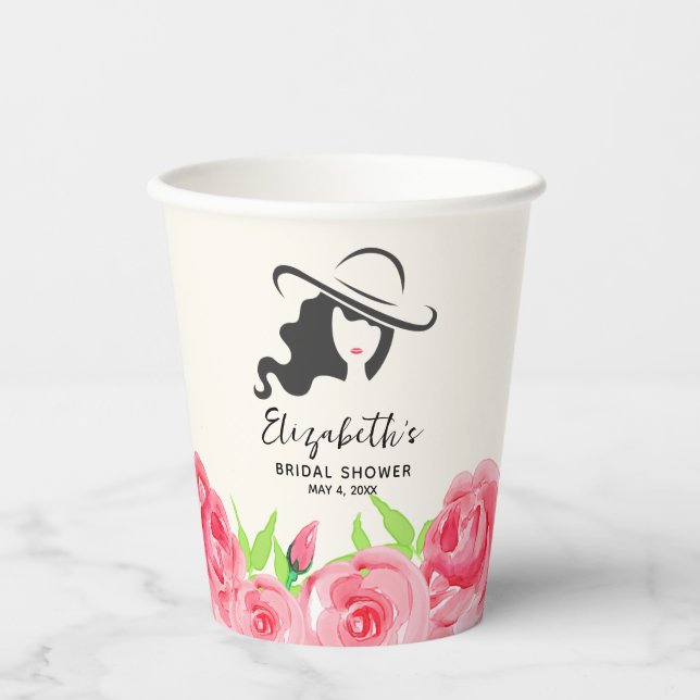 Big Hat Lady Roses Bridal Shower Paper Cups (Front)