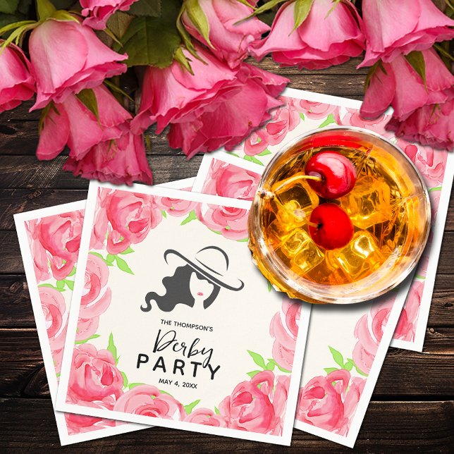 Big Hat Lady Roses Derby Party Napkin (Big Hat Lady Roses Derby Party Cocktail Napkins)