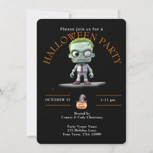 BIG HEAD, BIG EYE GREEN MONSTER HALLOWEEN Party Invitation