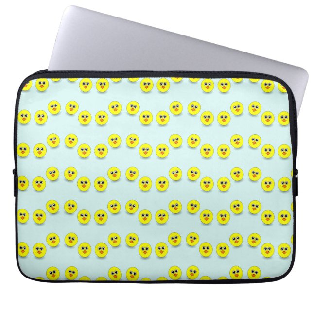 Big head chick on blue laptop sleeve (Front)