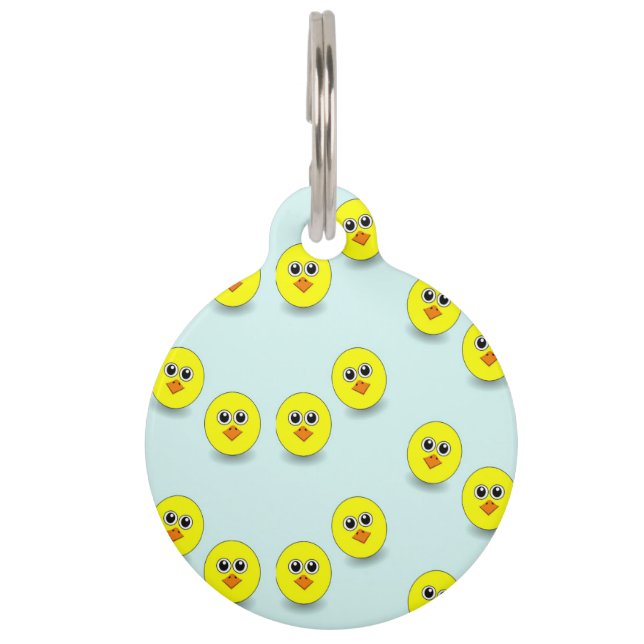 Big head chick on blue pet tag (Front)