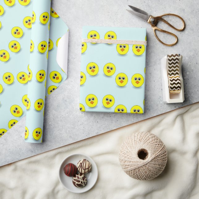 Big head chick on blue wrapping paper (Crafts)