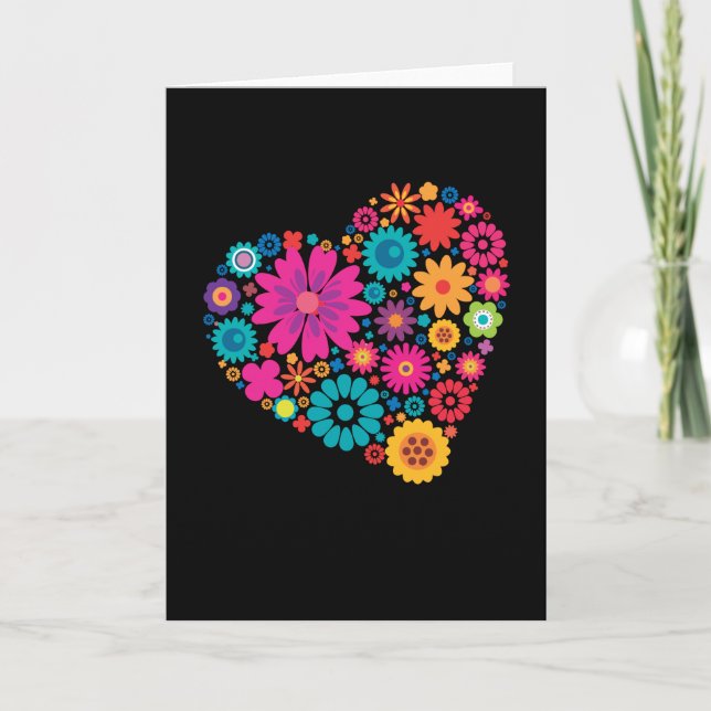 Big heart made of coloured flowers card (Front)