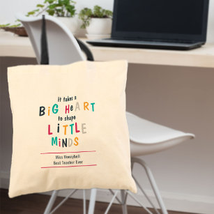 Big Heart Teacher Quote Cute Colourful Typography Tote Bag