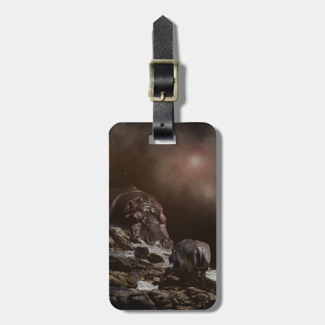 **"Big Heart, Tiny Love: A Giant Hippo’s Affection Luggage Tag (Front Vertical)