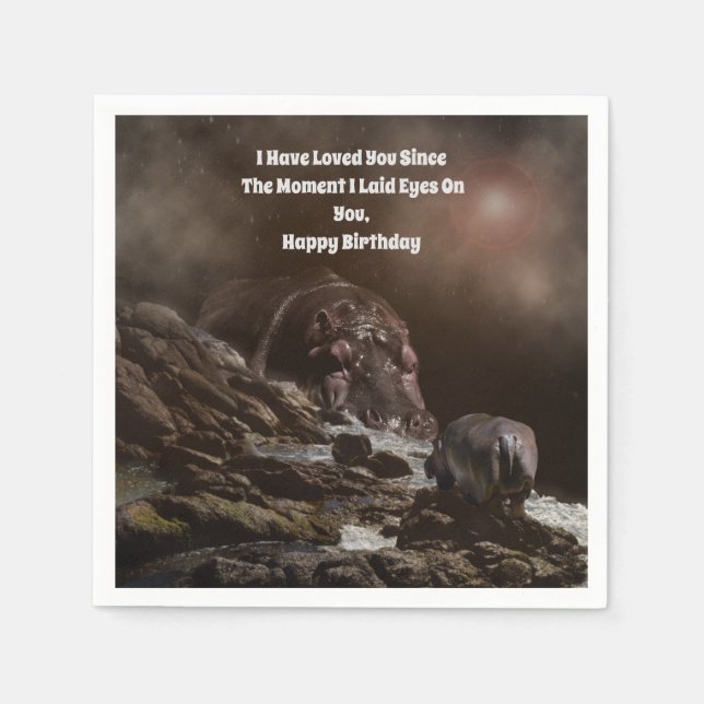 **"Big Heart, Tiny Love: A Giant Hippo’s Affection Napkin (Front)