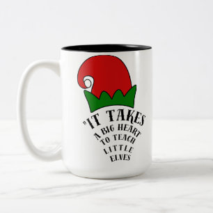 Big Heart To Teach Little Elves Christmas Teacher Two-Tone Coffee Mug