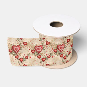 Big Hearts and Small Folk Art Satin Ribbon