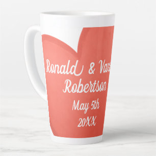Big Hearts Couples Names and Wedding Date Latte Mug