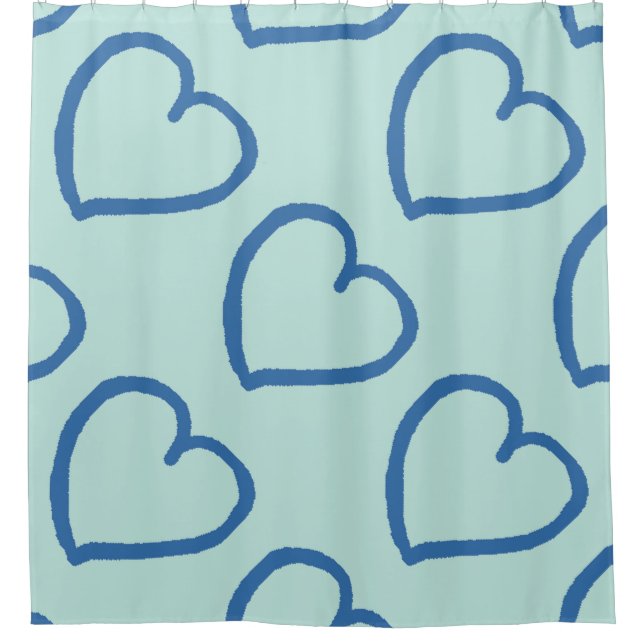 Big hearts design denim blue on light blue shower curtain (Front)