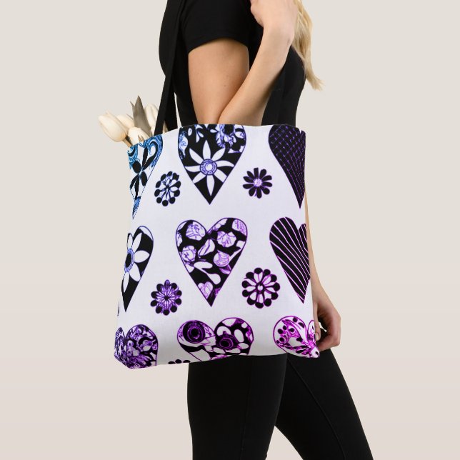 Big Hearts & Flowers Modern Colour Pop Tote Bag (Close Up)