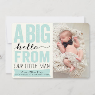 Big Hello From Our Little Man Baby Boy Photo Birth Announcement