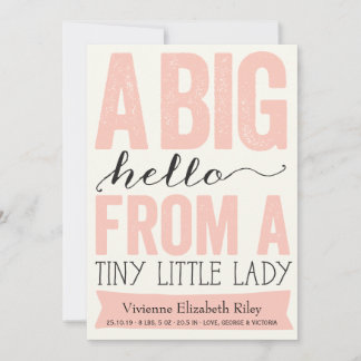 Big Hello Little Lady Baby Girl Birth Announcement