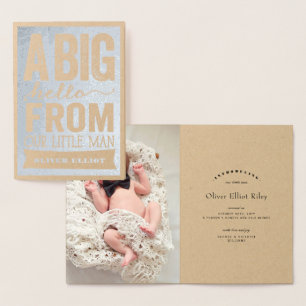 Big Hello Little Man Baby Boy Birth Announcement