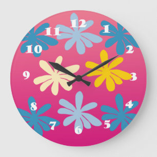 Big Hippie Flowers Large Clock