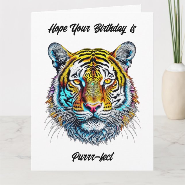Big Hope Your Birthday is Purrr-fect! Tiger Themed Card (Front)