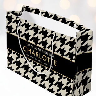Big Houndstooth Birthday Any Age 50th Off-white  Large Gift Bag