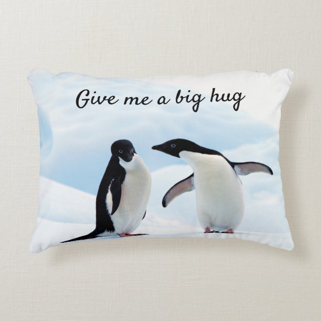Big hug Penguin on ice photo with text Decorative Cushion (Front)
