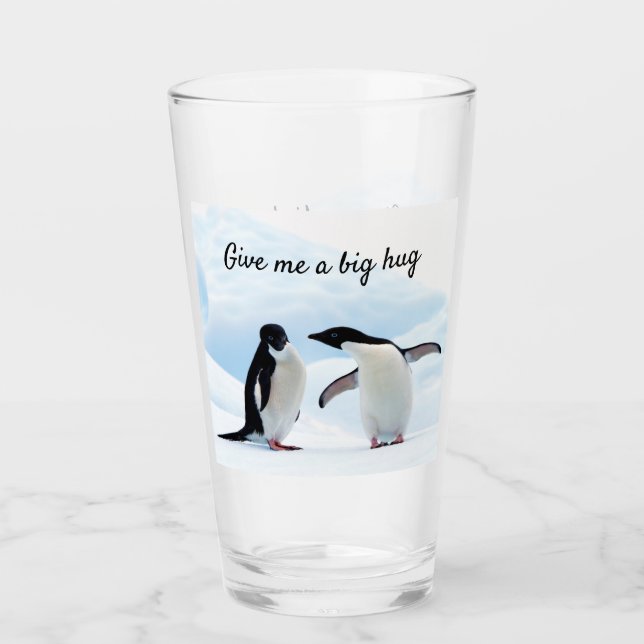 Big hug Penguin on ice photo with text Glass (Front)