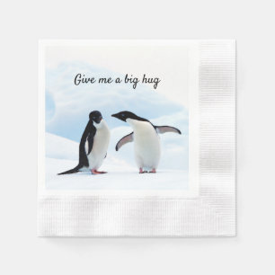 Big hug Penguin on ice photo with text Napkin
