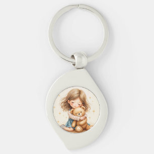 Big Hugs - Cute Girl Hugging Teddy Bear Key Ring