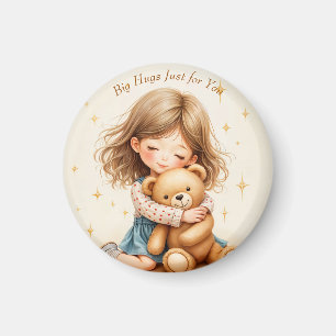 Big Hugs Cute Girl Hugging Teddy Bear  Magnet
