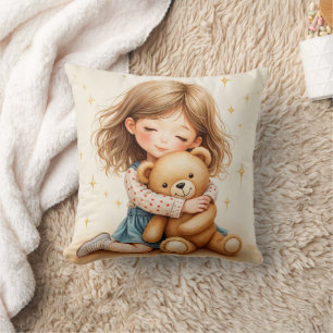 Big Hugs Cute Girl Hugging Teddy Bear Paper Sheet Cushion