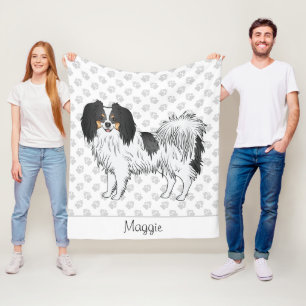 Big Image Of A Tricolor Phalène Dog With A Name Fleece Blanket