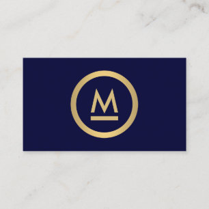 Big Initial Modern Monogram in Faux Gold on Navy Business Card