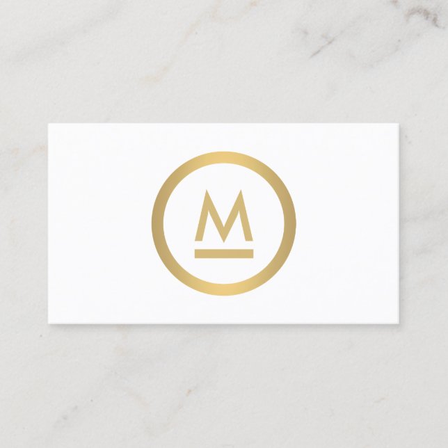 Big Initial Modern Monogram in Faux Gold on White Business Card (Front)
