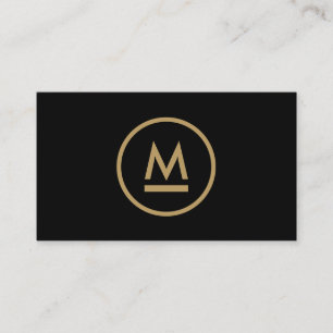 Big Initial Modern Monogram in Gold on Black Business Card