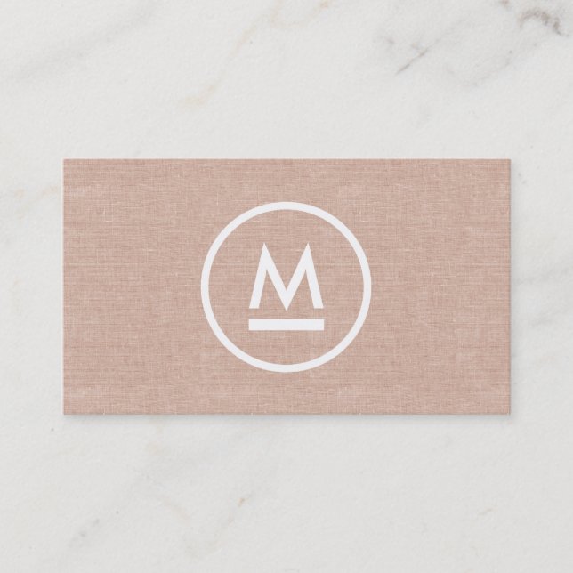 Big Initial Modern Monogram on Beige Linen Business Card (Front)