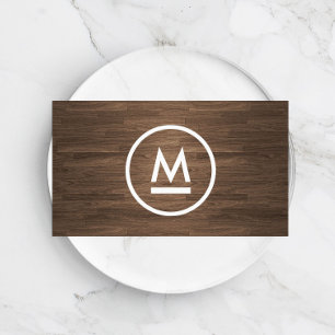 Big Initial Modern Monogram on Brown Wood Business Card