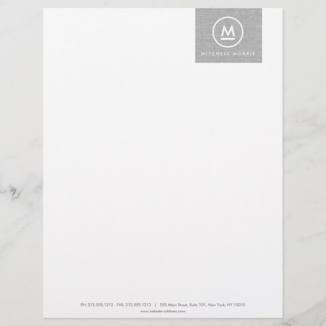 Big Initial Monogram on Grey Linen II Letterhead (Front)