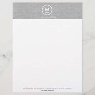 Big Initial Monogram on Grey Linen Letterhead