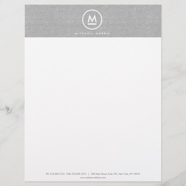Big Initial Monogram on Grey Linen Letterhead (Front)