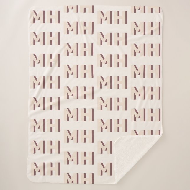Big Initials Shadow Font Modern Monogram Neutral Sherpa Blanket (Front)