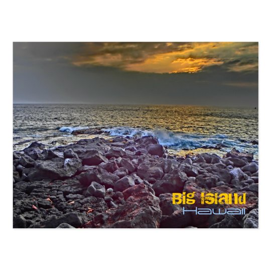 Big Island Hawaii sunset on the rocks postcard