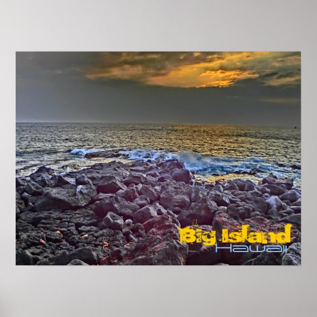 Big Island Hawaii sunset on the rocks poster (Front)