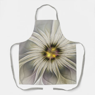 Big Ivory Flower, Abstract Modern Fractal Art Apron
