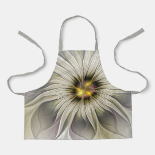 Big Ivory Flower, Abstract Modern Fractal Art Apron