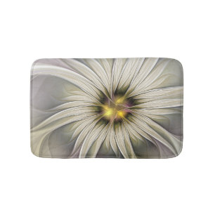 Big Ivory Flower, Abstract Modern Fractal Art Bath Mat