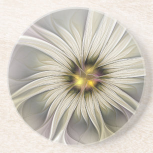Big Ivory Flower, Abstract Modern Fractal Art Coaster